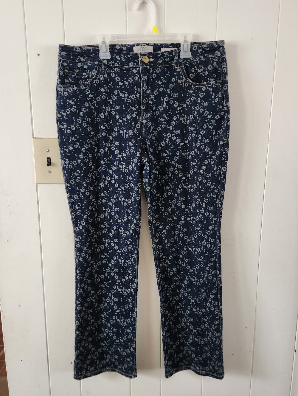 LOGO Floral Print Dark Blue Wide-Leg Jeans Size 14